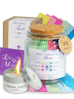 Bible Verses for Mom Jar with Colorful Tabs & Scented Candle - Pastel Multi NWT